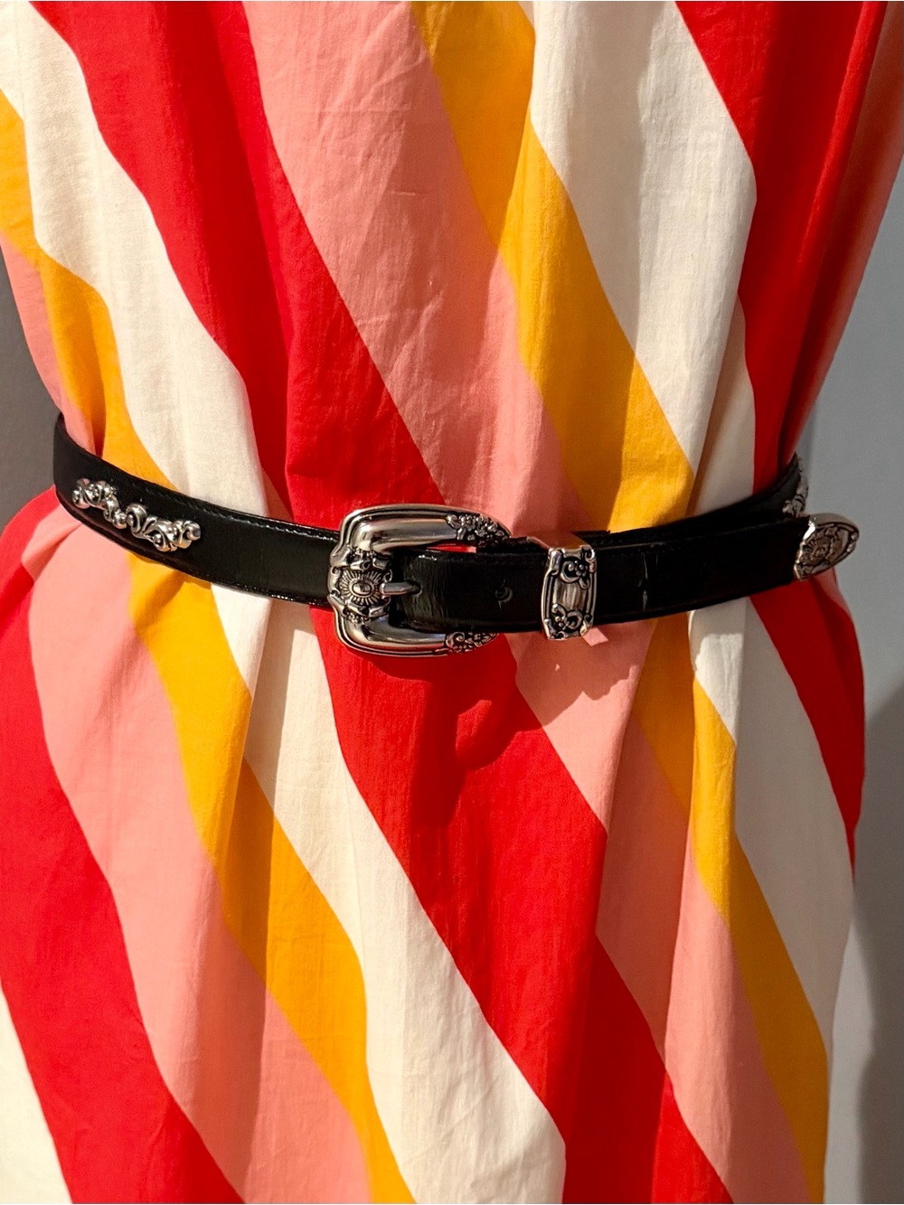 J G Hook Black Western-Inspired Leather Belt with Silver Hardware in medium